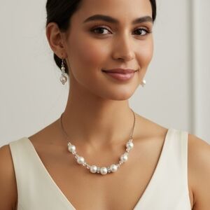 Classic White Pearl Necklace and Earring Set